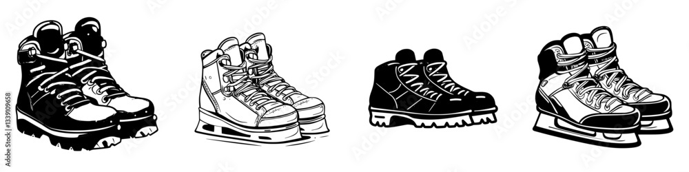 Poster different types of skates for various winter activities on display in a clean design