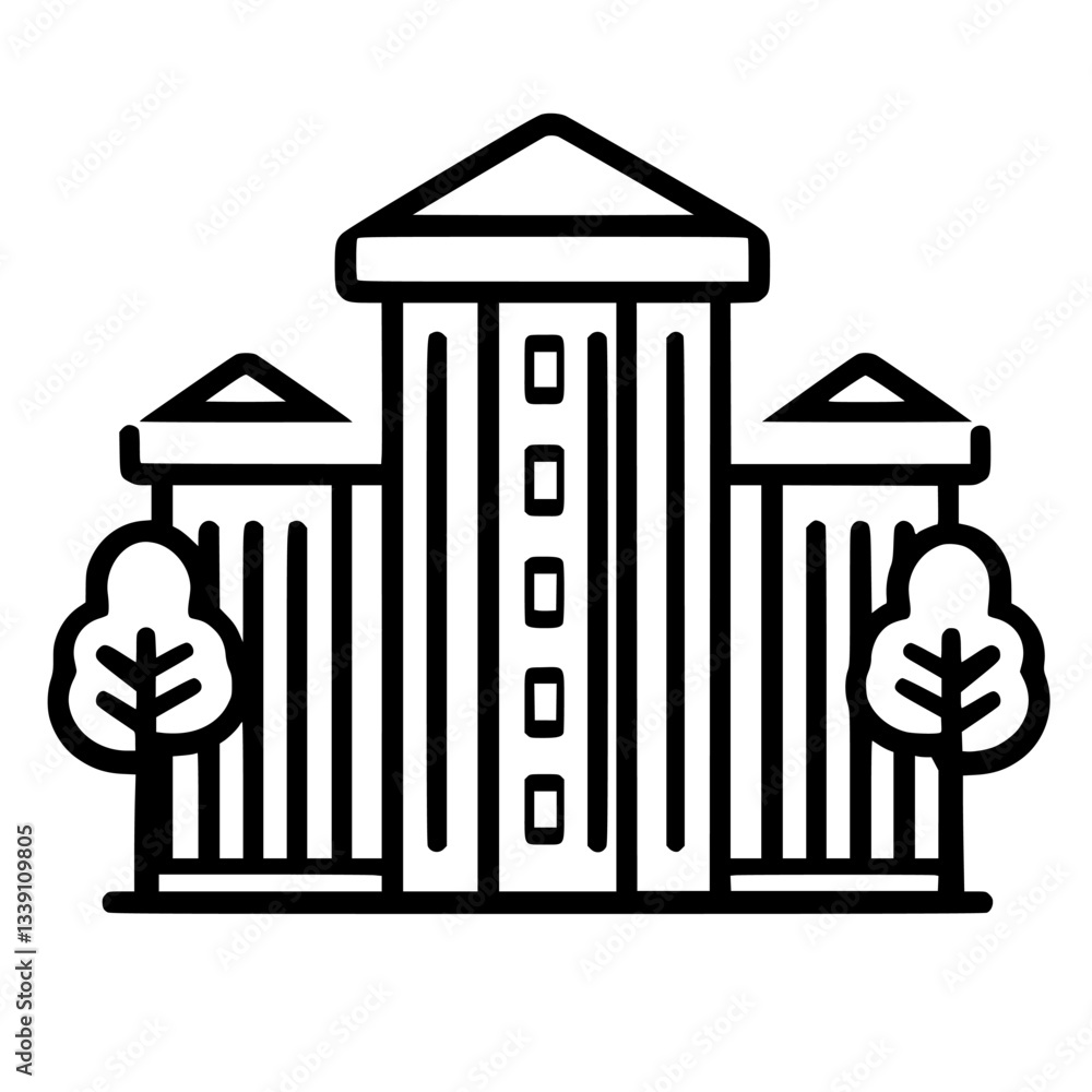 Poster classic building design featuring tall columns and geometric shapes in a minimalistic style