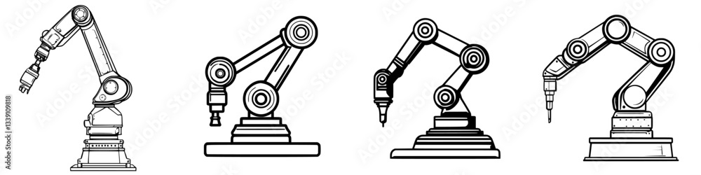 Poster various robotic arms designed for industrial applications and automation, showcasing versatility and