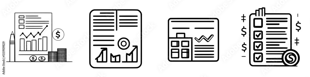 Poster financial analysis and reporting through graphs and charts depicting trends and performance metrics 