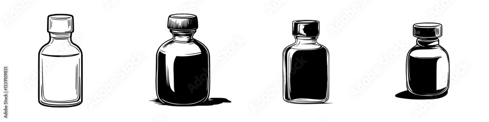 Poster various bottle designs displayed side by side showcasing different shapes and sizes in a minimalisti