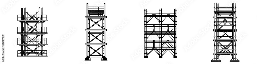 Poster construction scaffolding framework designs for building projects at various heights and styles