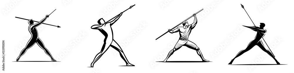 Poster different stages of javelin throwing technique demonstrated by athletes in dynamic poses