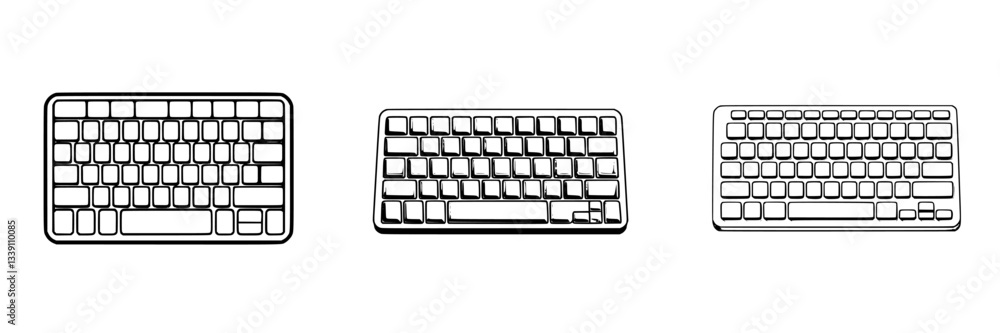 Aufkleber different styles of computer keyboards displayed on a white background for comparison and design ins