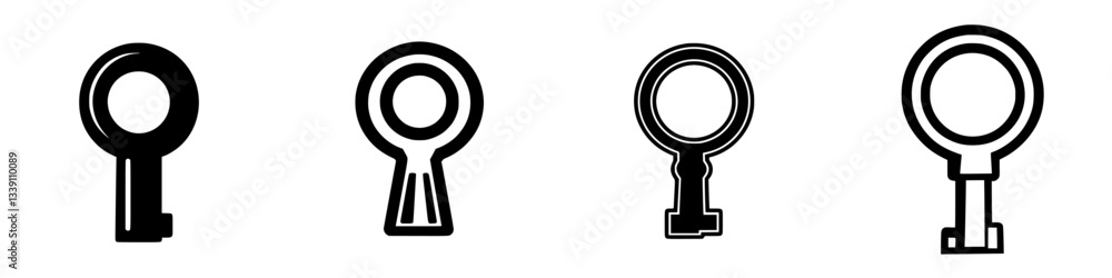 Poster Four distinct key designs arranged horizontally showcasing variations in shape and style