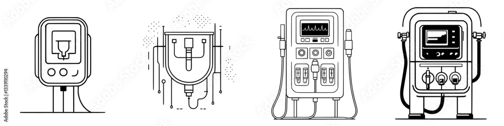 Poster different types of industrial machines used for various tasks in a manufacturing setting