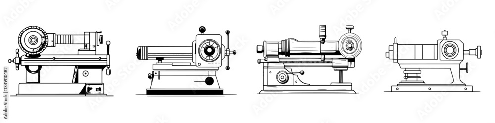Aufkleber different types of lathes displayed in a woodworking workshop showcasing craftsmanship and precision