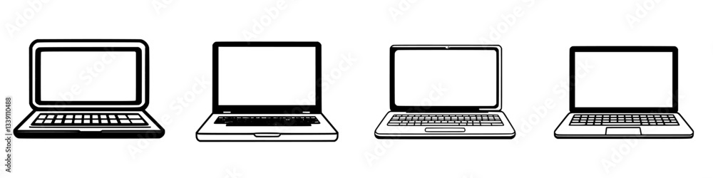 Poster different styles of laptops displayed in a row highlighting various designs and features for technol