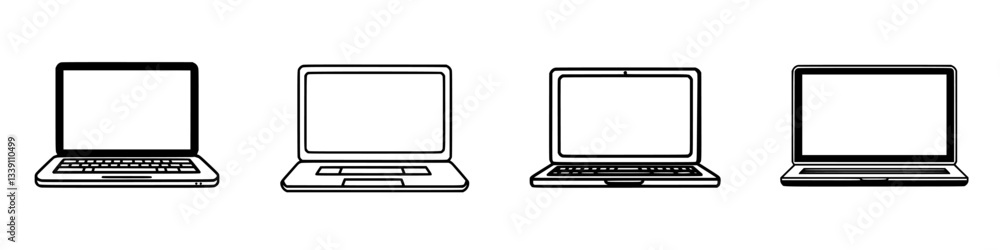 Poster different types of laptops showcasing various designs and features in a minimalist style
