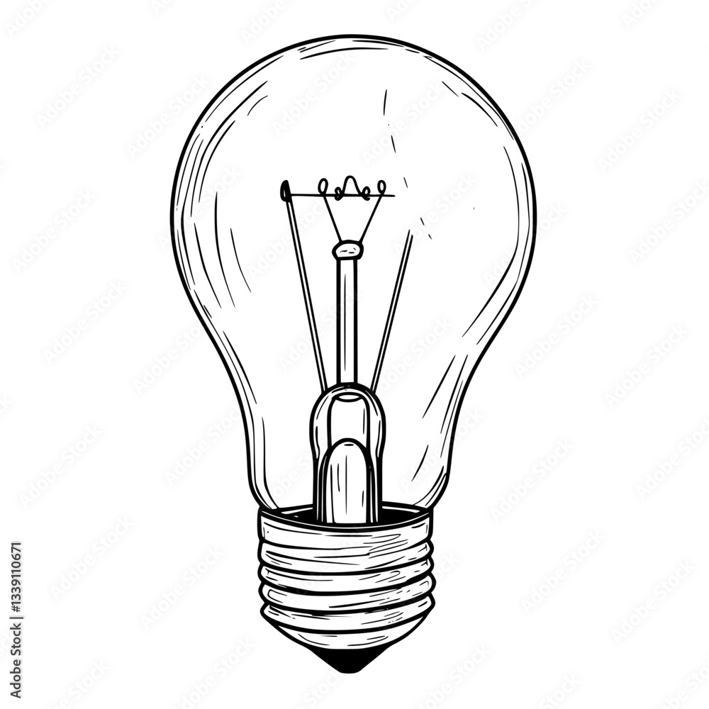 Poster light bulb illustration showcasing vintage design with visible filament in a simple and clean style