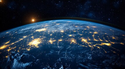 Fototapeta premium Earth at Night: A Glowing Jewel in Space
