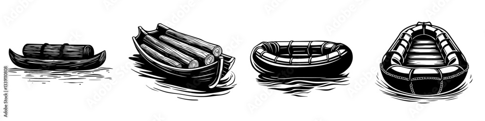 Poster different types of boats displayed in a creative design featuring various shapes and styles