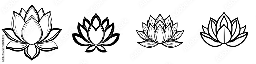 Poster elegant lotus flower designs showcasing intricate details and variations in size and shape during an