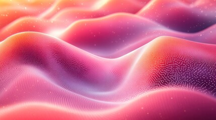 Abstract pink and orange wave background with glowing particles.