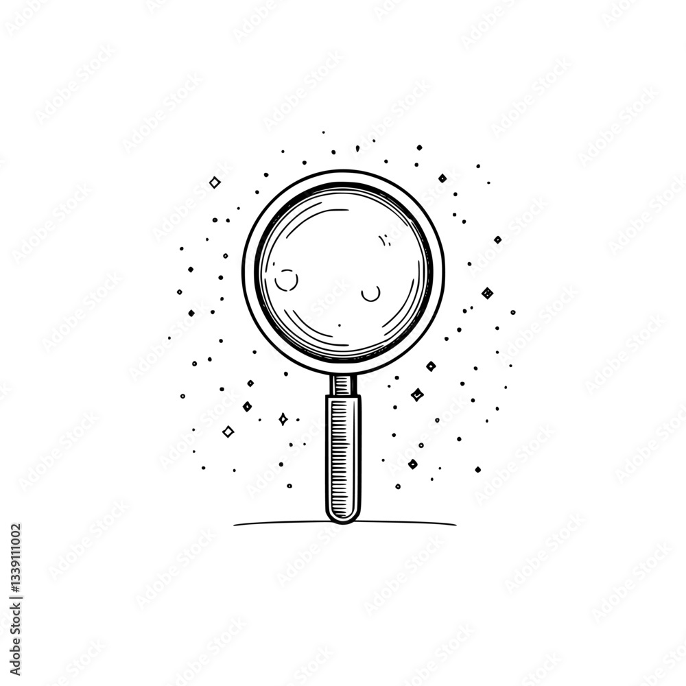 Aufkleber magnifying glass surrounded by stars and sparkles creating a whimsical atmosphere of discovery and c