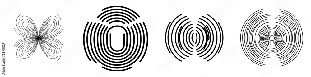 Poster intriguing black and white abstract patterns featuring repetitive geometric designs and shapes