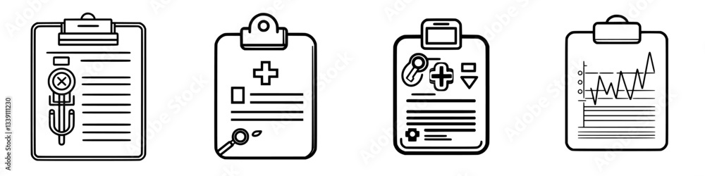 Poster different types of charts and reports displayed on clipboards in a workspace setting