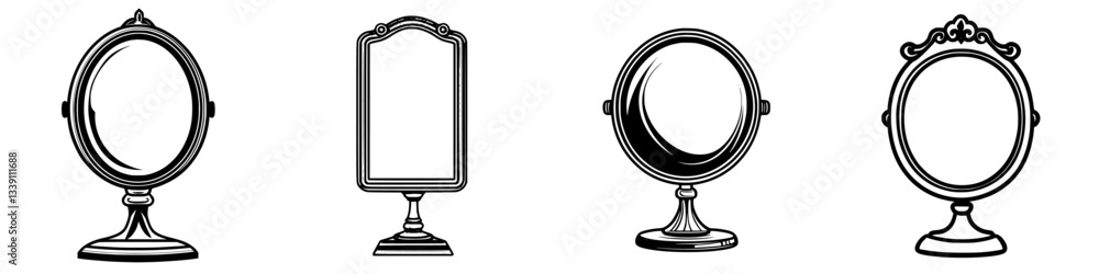 Aufkleber decorative mirrors of various shapes and styles displayed in a row, showcasing intricate designs and