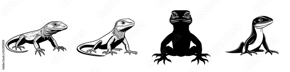 Poster different lizard species showcasing unique features in a natural setting with varied postures and co