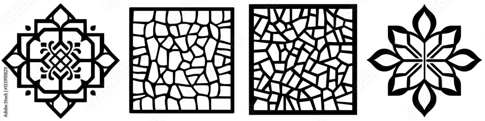 Aufkleber intricate geometric patterns displayed in black and white showcasing artistic design techniques and 