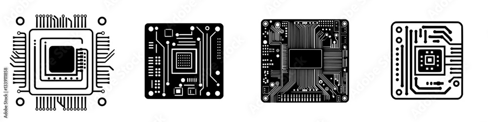 Poster detailed comparison of various microprocessor designs showcasing intricate circuit patterns and stru