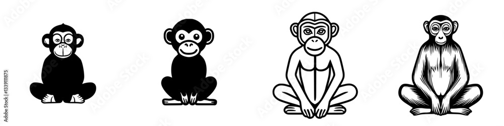 Poster different stages of a monkey's life represented in a simple and stylized illustration showing evolut