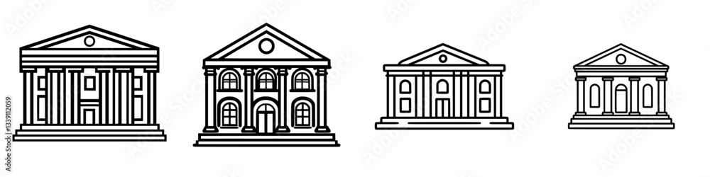 Poster various architectural styles of classical buildings illustrated in simple line art format