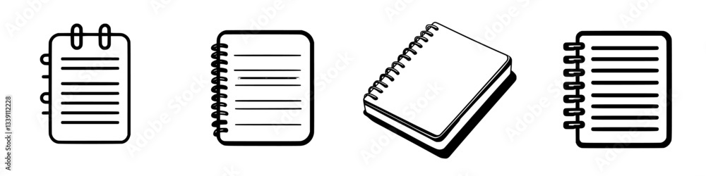 Poster diverse notepad designs showcasing various styles and bindings in a minimalist layout