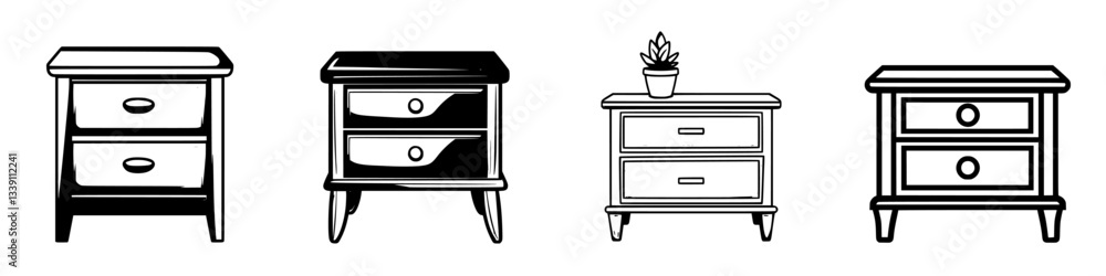 Poster different styles of nightstands displayed in a minimalist design without color