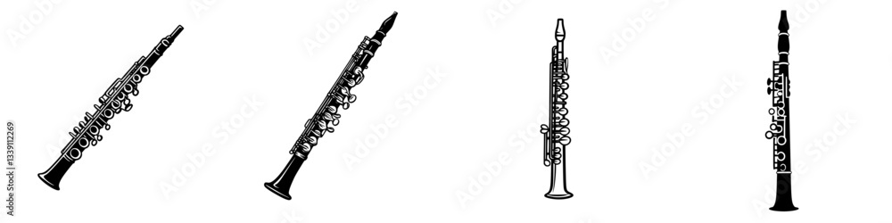 Poster clarinet collection displayed in different angles showcasing the elegance of woodwind instruments in