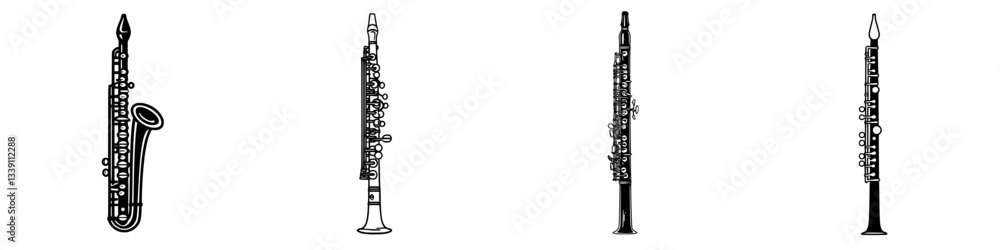Aufkleber various woodwind instruments displayed on a clean background showcasing unique designs and shapes