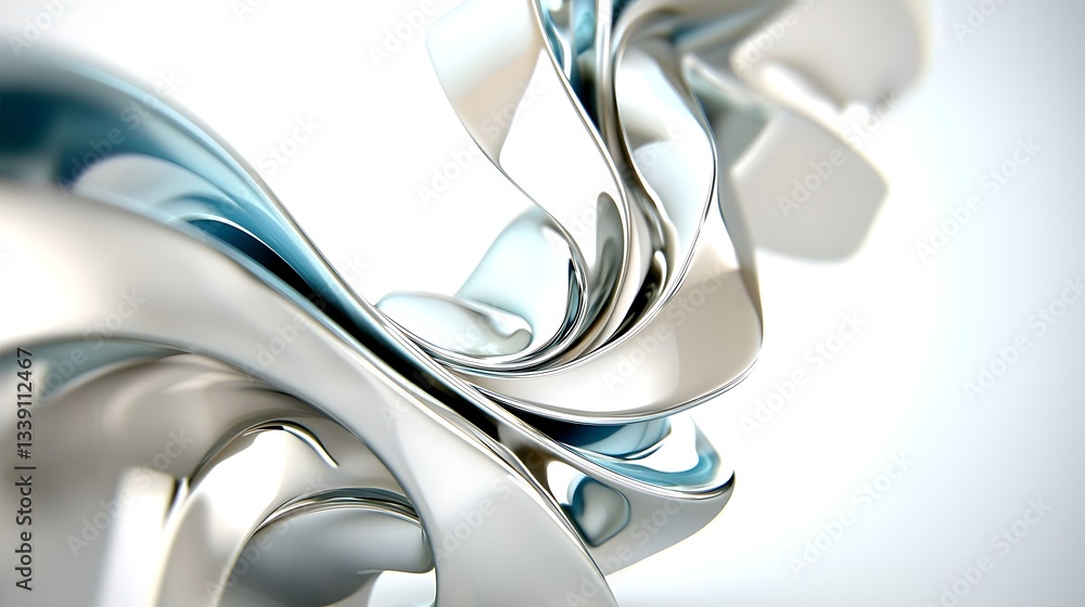 Poster abstract fluid shape with smooth curves in silver and blue tones creating dynamic visual interest