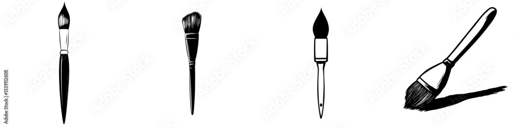 Aufkleber different styles of paintbrushes displayed in a linear arrangement on a white background showcasing 
