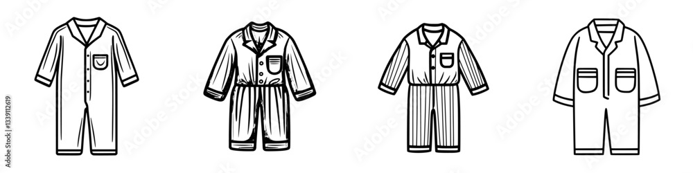 Poster various styles of children's one-piece outfits displayed in a simple design layout showcasing differ