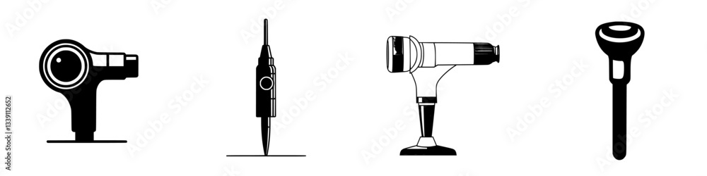 Poster various types of medical instruments used for ear examination in a healthcare setting during a routi