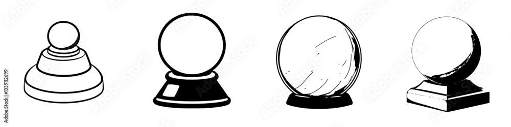 Poster different styles of crystal balls displayed in various designs and sizes against a simple background