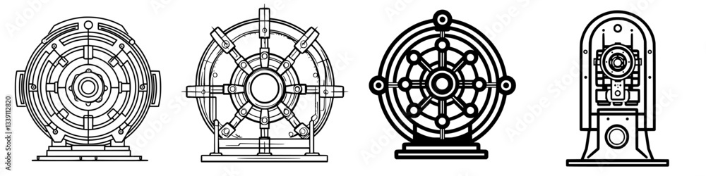 Poster various vintage safe lock designs displayed in a row showcasing intricate mechanical patterns and cr