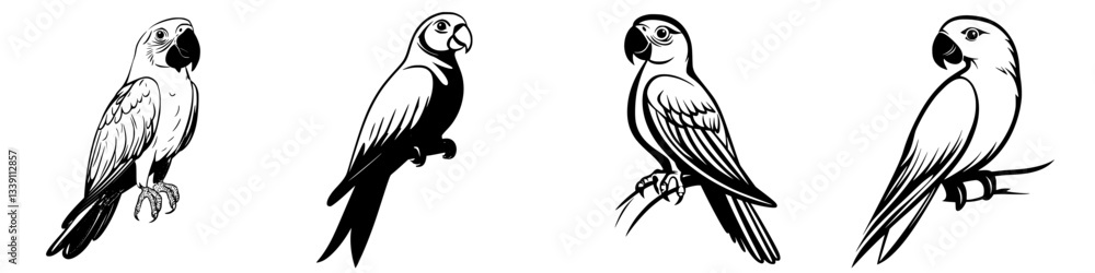 Poster various species of birds perched and displaying unique feather patterns and colors against a white b