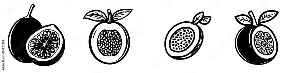 Poster explore various guava fruits showcasing unique textures and colors in a minimalist style
