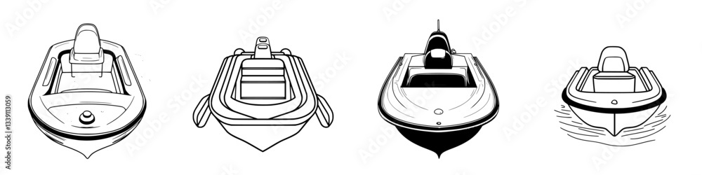 Poster different types of boats displayed from the front in a creative line art style showcasing variety an