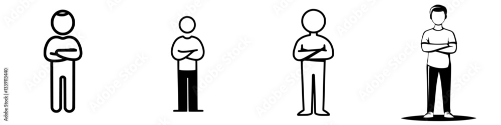 Poster different representations of a generic person standing with arms crossed in a minimalistic design st