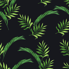 Obraz premium Seamless tropical vector pattern with tropical plants and palm leaves. Vector summer background. Stock vector ESP 10