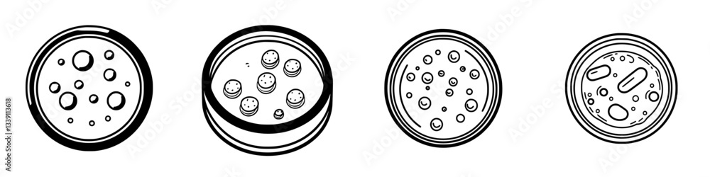 Poster collections of circular designs representing various types of bubbles and textures in a minimalist s