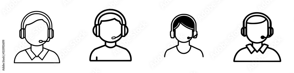Poster different representations of customer service agents with headsets engaged in virtual assistance tas