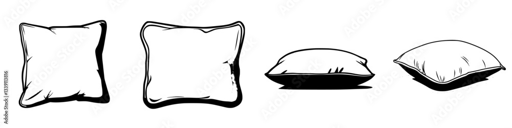 Poster different shapes of pillows displayed on a white background emphasizing varying levels of fluffiness