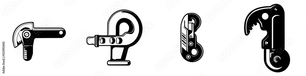 Aufkleber different types of mechanical tools displayed together on a white background for industrial use