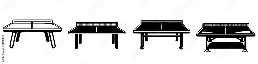 Poster various designs of table tennis tables showcasing different styles and structures in a conceptual la