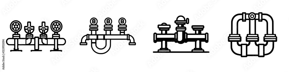 Poster various types of industrial piping and valve systems designed for fluid control and management in fa