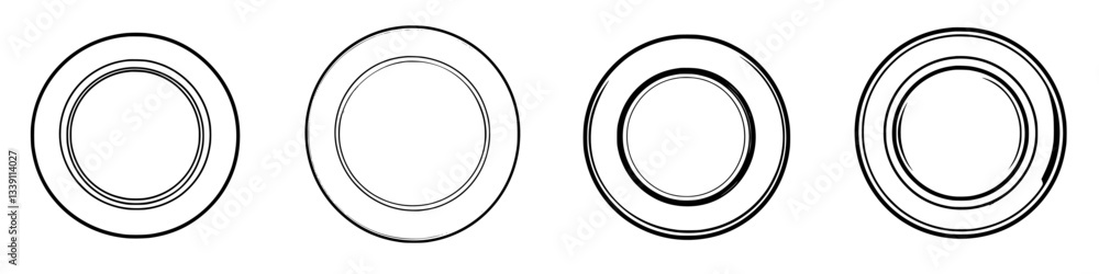 Poster circular patterns displayed in a sequence of four, showcasing varying sizes and designs evoking simp