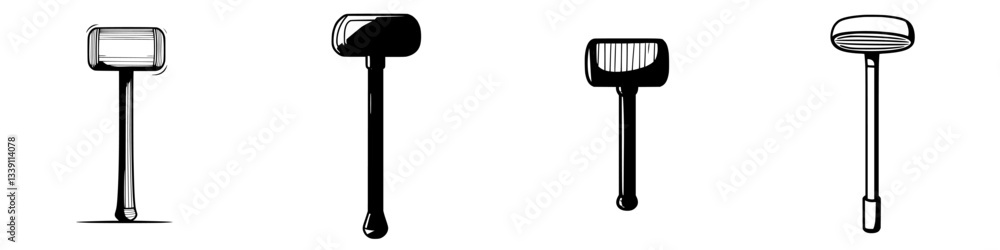 Poster different types of mallets displayed in a row showcasing various designs and shapes for diverse appl